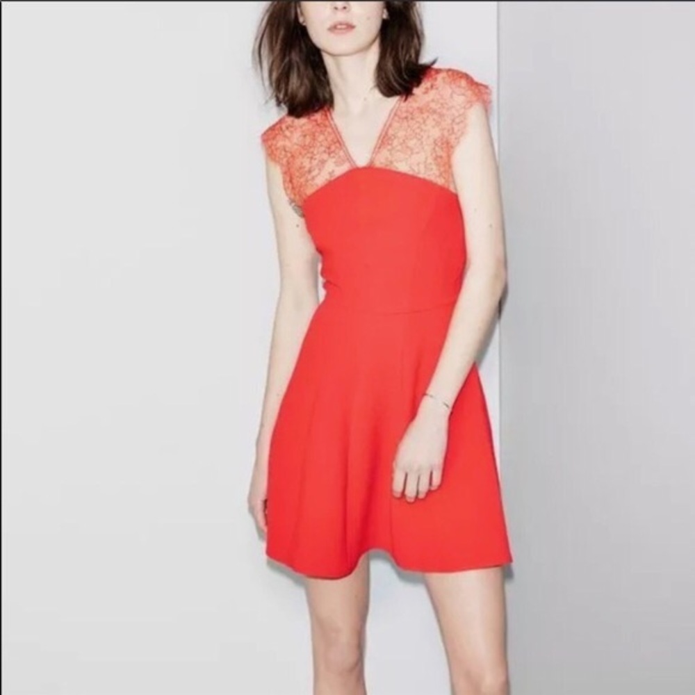 The Kooples Red Crepe & Lace Dress